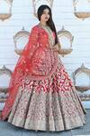 Buy_TANUSHAVY COUTURE_Red Pure Handloom Cotton Woven Banarasi Floral Dabka Dori V Bridal Lehenga Set _Online_at_Aza_Fashions