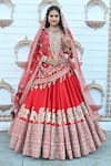 Buy_TANUSHAVY COUTURE_Red Pure Handloom Cotton Embroidery Dabka Carnival Elephant Bridal Lehenga Set _at_Aza_Fashions