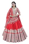 Shop_TANUSHAVY COUTURE_Red Pure Handloom Cotton Embroidery Dabka Carnival Elephant Bridal Lehenga Set _Online_at_Aza_Fashions