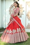 TANUSHAVY COUTURE_Red Pure Handloom Cotton Embroidery Dabka Carnival Elephant Bridal Lehenga Set _at_Aza_Fashions