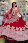 Shop_TANUSHAVY COUTURE_Red Pure Handloom Cotton Embroidery Dabka Carnival Elephant Bridal Lehenga Set 