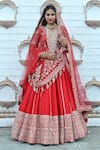 Buy_TANUSHAVY COUTURE_Red Pure Handloom Cotton Embroidery Dabka Dori Sitara And Zari Bridal Lehenga Set _at_Aza_Fashions