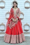 TANUSHAVY COUTURE_Red Pure Handloom Cotton Embroidery Dabka Dori Sitara And Zari Bridal Lehenga Set _Online_at_Aza_Fashions