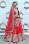 Buy_TANUSHAVY COUTURE_Red Pure Handloom Cotton Embroidery Dabka Dori Sitara And Zari Bridal Lehenga Set _Online_at_Aza_Fashions