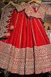 TANUSHAVY COUTURE_Red Pure Handloom Cotton Embroidery Dabka Dori Sitara And Zari Bridal Lehenga Set _at_Aza_Fashions