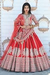 Buy_TANUSHAVY COUTURE_Red Pure Handloom Cotton Embroidery Dabka Dori Floral Butti Bridal Lehenga Set _at_Aza_Fashions