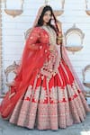 Shop_TANUSHAVY COUTURE_Red Pure Handloom Cotton Embroidery Dabka Dori Floral Butti Bridal Lehenga Set _at_Aza_Fashions