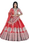 Buy_TANUSHAVY COUTURE_Red Pure Handloom Cotton Embroidery Dabka Dori Floral Butti Bridal Lehenga Set _Online_at_Aza_Fashions