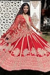 Shop_TANUSHAVY COUTURE_Red Pure Handloom Cotton Embroidery Dabka Dori Floral Butti Bridal Lehenga Set _Online_at_Aza_Fashions