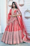 TANUSHAVY COUTURE_Red Pure Handloom Cotton Embroidery Dabka Dori Flower Panel Bridal Lehenga Set _Online_at_Aza_Fashions