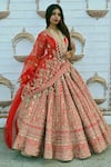 Buy_TANUSHAVY COUTURE_Red Pure Handloom Cotton Embroidery Dabka Sitara Paisley Bridal Lehenga Set _Online_at_Aza_Fashions