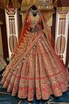 Buy_TANUSHAVY COUTURE_Red Pure Handloom Cotton Embroidery Dabka Sitara Paisley Bridal Lehenga Set 