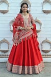 Buy_TANUSHAVY COUTURE_Red Pure Handloom Cotton Embroidery Dabka Dori Floral Border Bridal Lehenga Set _Online_at_Aza_Fashions