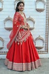 Shop_TANUSHAVY COUTURE_Red Pure Handloom Cotton Embroidery Dabka Dori Floral Border Bridal Lehenga Set _Online_at_Aza_Fashions