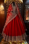 Buy_TANUSHAVY COUTURE_Red Pure Handloom Cotton Embroidery Dabka Dori Floral Border Bridal Lehenga Set 