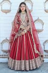 Buy_TANUSHAVY COUTURE_Red Pure Handloom Cotton Embroidery Dabka Dori Paan Panelled Bridal Lehenga Set _at_Aza_Fashions