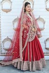 Shop_TANUSHAVY COUTURE_Red Pure Handloom Cotton Embroidery Dabka Dori Paan Panelled Bridal Lehenga Set _Online_at_Aza_Fashions