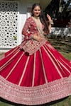 TANUSHAVY COUTURE_Red Pure Handloom Cotton Embroidery Dabka Dori Paan Panelled Bridal Lehenga Set _at_Aza_Fashions