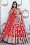 TANUSHAVY COUTURE_Red Pure Handloom Cotton Embroidery Dabka Dori V Floral Bridal Lehenga Set _Online_at_Aza_Fashions