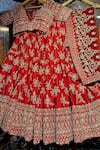 Buy_TANUSHAVY COUTURE_Red Pure Handloom Cotton Embroidery Dabka Dori V Floral Bridal Lehenga Set 