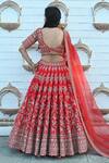 TANUSHAVY COUTURE_Red Pure Handloom Cotton Embroidery Dabka Dori Flower Bridal Lehenga Set _Online_at_Aza_Fashions