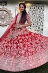 TANUSHAVY COUTURE_Red Pure Handloom Cotton Embroidery Dabka Dori Flower Bridal Lehenga Set _at_Aza_Fashions