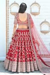 TANUSHAVY COUTURE_Red Pure Handloom Cotton Embroidery Dabka Dori Flower Jaal Bridal Lehenga Set _Online_at_Aza_Fashions