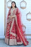 Buy_TANUSHAVY COUTURE_Red Pure Handloom Cotton Embroidery Dabka Dori Flower Jaal Bridal Lehenga Set _Online_at_Aza_Fashions