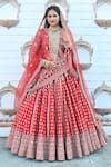 Buy_TANUSHAVY COUTURE_Red Pure Handloom Cotton Embroidery Dabka Dori Floret Butti Bridal Lehenga Set _at_Aza_Fashions