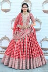 TANUSHAVY COUTURE_Red Pure Handloom Cotton Embroidery Dabka Dori Floret Butti Bridal Lehenga Set _at_Aza_Fashions