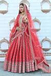 Buy_TANUSHAVY COUTURE_Red Pure Handloom Cotton Embroidery Dabka Dori Floret Butti Bridal Lehenga Set 