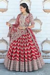 Shop_TANUSHAVY COUTURE_Red Pure Handloom Cotton Embroidery Dabka Chevron Floral Bridal Lehenga Set _Online_at_Aza_Fashions