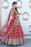 TANUSHAVY COUTURE_Red Pure Handloom Cotton Embroidery Dabka Chevron Floral Bridal Lehenga Set _at_Aza_Fashions