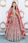 Buy_TANUSHAVY COUTURE_Red Pure Handloom Cotton Embroidery Floral Bloom Garden Bridal Lehenga Set _at_Aza_Fashions