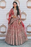 Buy_TANUSHAVY COUTURE_Red Pure Handloom Cotton Embroidery Floral Bloom Garden Bridal Lehenga Set _Online_at_Aza_Fashions