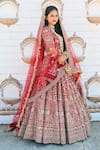 Buy_TANUSHAVY COUTURE_Red Pure Handloom Cotton Embroidery Floral Bloom Garden Bridal Lehenga Set 