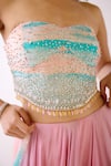 Basanti - Kapde Aur Koffee_Pink Crepe Embroidery Crystal Sweetheart Neck The Sandscape Ombre Lehenga Set _at_Aza_Fashions