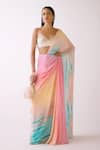 Buy_Basanti - Kapde Aur Koffee_Pink Crepe Embroidery Leaf Sequin The Sunset Pre-draped Saree With Blouse _at_Aza_Fashions