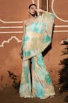 Buy_Basanti - Kapde Aur Koffee_Blue Crepe Placement Embroidery Crystal Abstract Pattern Tunic With Sharara _at_Aza_Fashions