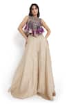 Buy_Payal Singhal_Purple Satin Embroidery Fall Lily Tassel Embellished Bib Jacket Sharara Set _at_Aza_Fashions