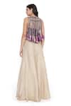Payal Singhal_Purple Satin Embroidery Fall Lily Tassel Embellished Bib Jacket Sharara Set _Online_at_Aza_Fashions