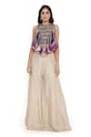 Buy_Payal Singhal_Purple Satin Embroidery Fall Lily Tassel Embellished Bib Jacket Sharara Set _Online_at_Aza_Fashions