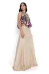 Shop_Payal Singhal_Purple Satin Embroidery Fall Lily Tassel Embellished Bib Jacket Sharara Set _Online_at_Aza_Fashions