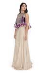 Shop_Payal Singhal_Purple Satin Embroidery Fall Lily Tassel Embellished Bib Jacket Sharara Set _at_Aza_Fashions
