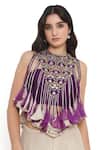 Payal Singhal_Purple Satin Embroidery Fall Lily Tassel Embellished Bib Jacket Sharara Set _at_Aza_Fashions