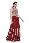 Buy_Payal Singhal_Maroon Georgette Embroidery Mukaish Halter Neck Ambrosia Choli With Sharara _Online_at_Aza_Fashions