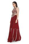 Shop_Payal Singhal_Maroon Georgette Embroidery Mukaish Halter Neck Ambrosia Choli With Sharara _at_Aza_Fashions