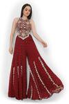 Buy_Payal Singhal_Maroon Georgette Embroidery Mukaish Halter Neck Ambrosia Choli With Sharara 