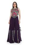 Buy_Payal Singhal_Purple Georgette Embroidery Mukaish Halter Neck Tribe Vibe Choli With Sharara _Online_at_Aza_Fashions