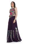 Shop_Payal Singhal_Purple Georgette Embroidery Mukaish Halter Neck Tribe Vibe Choli With Sharara _at_Aza_Fashions